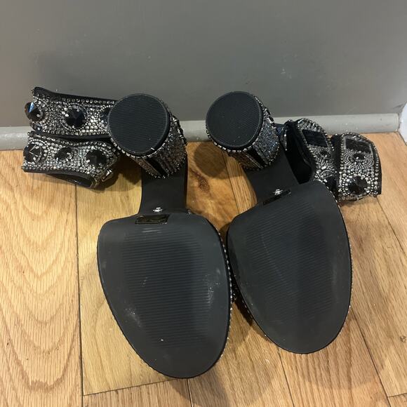 Azalea Wang Silver Bayou Black Embellished Platform Ankle Strap Sandals Size 6 - Picture 7 of 8